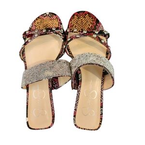 Jessica Simpson pink and orange glitter sandals.